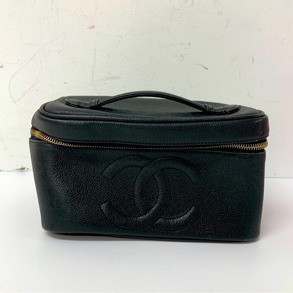 CHANEL Handbags - Authentic CHANEL Vanity Cosmetic Travel Case Black Caviar Leather Medium.